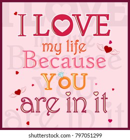 Love typography greeting background for Happy Valentine's Day. Vector illustration