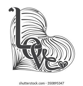 Love typography in heart black and white  vector design