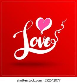 Love typography and Heart calligraphy on red background. Love you lettering vector illustration for Valentine's Day and Wedding card design.