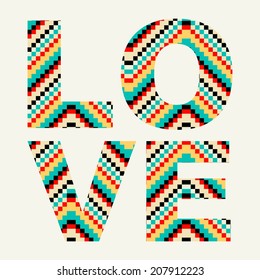 Love typography with hipster pattern - stock vector