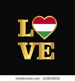 Love typography Hungary flag design vector Gold lettering