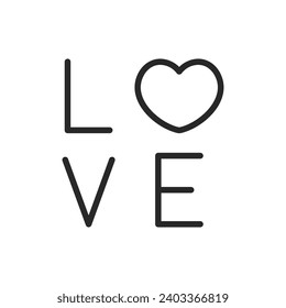 Love Typography Icon with Heart - Simple and Modern Valentine's Day Symbol, Romantic Text Design Element for Creative Graphic.