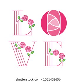 Love typography. Love initial cap. Love drop cap. Creative love logotype. Victorian typography.