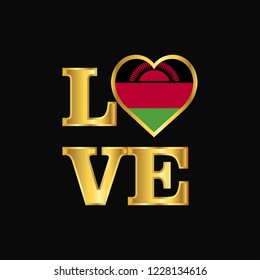 Love typography Malawi flag design vector Gold lettering