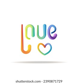 Love - typography quote , 3d rainbow colored. Vector illustration for Happy Pride Day and LGBTQ Community support.
