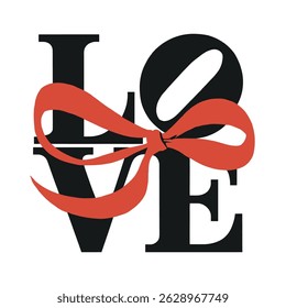 Love Typography with Red Ribbon