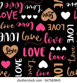 Love typography seamless pattern design for Valentine's Day background.