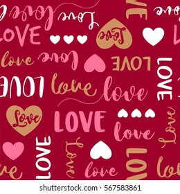 Love typography seamless pattern design for Valentine's Day background.