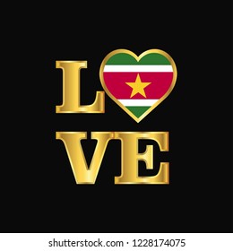 Love typography Suriname flag design vector Gold lettering