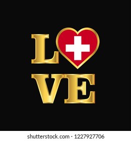 Love typography Switzerland flag design vector Gold lettering