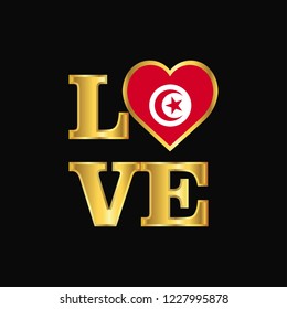 Love typography Tunisia flag design vector Gold lettering