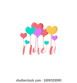 i love u design. simple. balloon of love.  vectors.