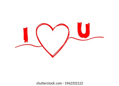  I Love U with heart illustration on white background. Eps 10