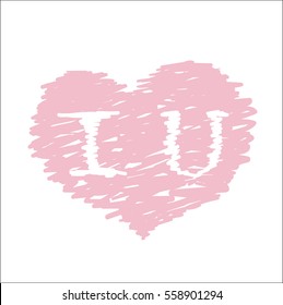 I Love U inscription heart symbol. Happy Valentine's day, wedding, love greeting card. Hand drawn vector illustration.