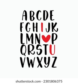 I LOVE U letter. Card for valentine day. I love you alphabet. happy valentines day