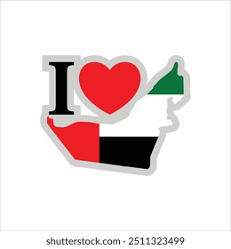 I Love UAE - Heart and Map Silhouette Design with United Arab Emirates Flag Colors Vector"