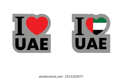 I Love UAE - Conjunto de diseño minimalista con Colores de corazón y bandera - Vector de expresiones patrióticas