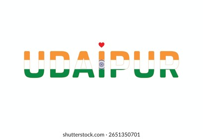 I Love Udaipur, Typographic Design of I Love Udaipur on a white background, Flag Typography of Udaipur with heart, Vector design of I Love Udaipur
