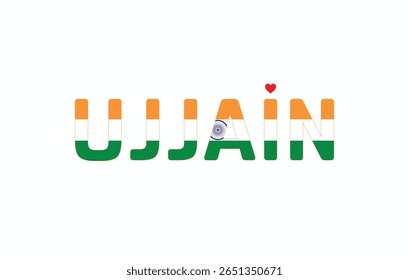 I Love Ujjain, Typographic Design of I Love Ujjain on a white background, Flag Typography of Ujjain with heart, Vector design of I Love Ujjain