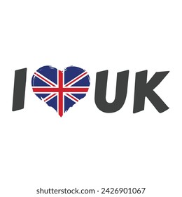 I love UK with flag heart vector. Text lettering or slogan design.