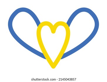 Love Ukraine clipart element. Blue and yellow vector hearts with wings, colors of Ukrainian flag