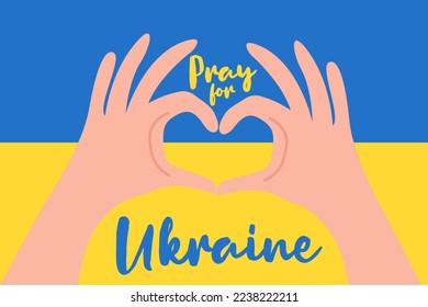 Love Ukraine, heart emblem national flag colored. Flag of Ukraine with heart shape and praying hands - vector illustration