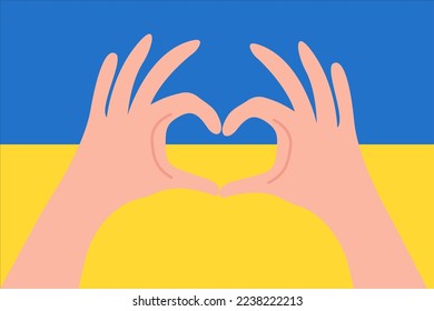 Love Ukraine, heart emblem national flag colored. Flag of Ukraine with heart shape and praying hands - vector illustration