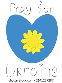 Love Ukraine, the heart in the middle of which is the sun, the national flag is colored. Pray for peace Ukraine vector illustration on white background concept of prayer, mourning, humanity. No war