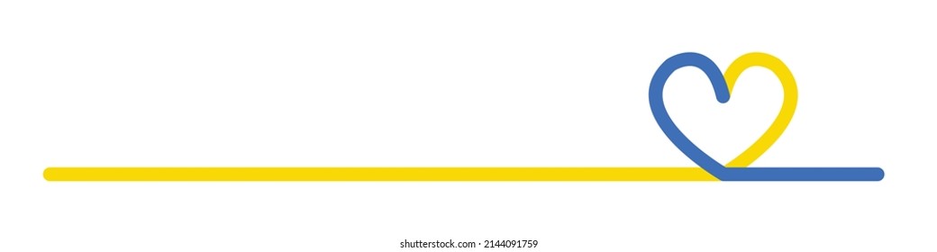 Love Ukraine line art ribbon. Blue and yellow vector heart for footer, colors of Ukrainian flag