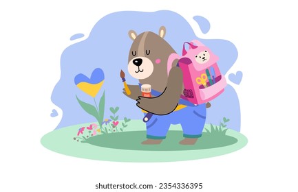 I love Ukraine. Vector illustration with cute bear. Poster support of Ukraine. Isolated on a white background.