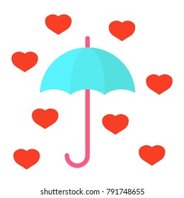 Love Umbrella flat icon, valentines day and romantic, hearts sign vector graphics, a colorful solid pattern on a white background, eps 10.