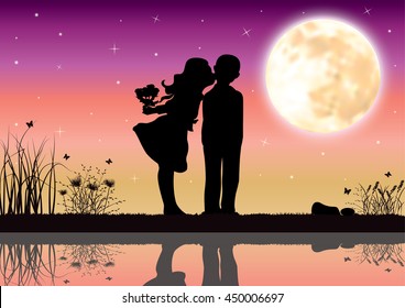 Love under the moonlight, Vector illustrations