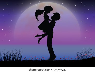 Love under the moonlight, Vector illustrations