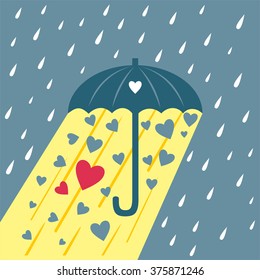 Love under the umbrella. Vector illustration.