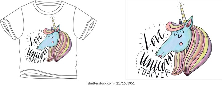 love unicorn for ever t-shirt design background color is a white and t-shirt color is a white beautiful color and beautiful design