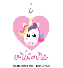 I love unicorns. T-shirt design, sticker.