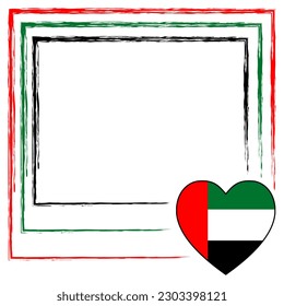 I love United Arab Emirates frame with national flag and heart. Vector illustration with empty space for text, travel diary, thoughts, memories, personal journals, feelings, card, or social media.