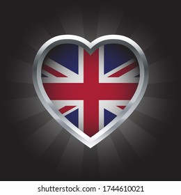 Love United Kingdom. Luxury Flag heart, flag shield icon, emblem, symbol sticker. Vector illustration