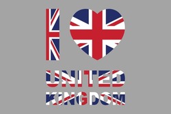 I Love United Kingdom Word With UK Heart Shape, United Kingdom Flag, The British Flag, United Kingdom Sign, National Flag Of Great Britain, Flag Of United Kingdom, Colorful, Standard Color, Vector