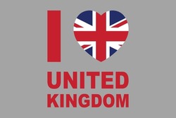 I Love United Kingdom Word With UK Heart Shape, United Kingdom Flag, The British Flag, United Kingdom Sign, National Flag Of Great Britain, Flag Of United Kingdom, Colorful, Standard Color, Vector