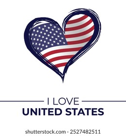 I Love United States Banner with Flag in Heart. United States love Emblem Isolated on White Background. Vector, Illustration, Isolated, Love, Background.