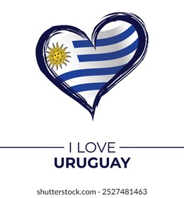 Amo el Anuncio de Uruguay con la bandera en el corazón. Uruguay amor Emblema aislado sobre fondo blanco. Vector, Ilustración, Aislado, Amor, Fondo.