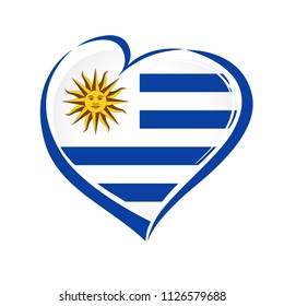 Love Uruguay emblem with heart in national flag color. National holiday in Uruguay 25 August vector greetings card. Celebration Uruguayan anniversary Independence from the Empire of Brazil 1825