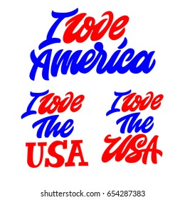 I love the USA, America. Premium handmade vector lettering and calligraphy phrase. Vector illustration.