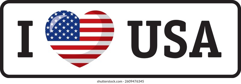 I love USA, american flag heart shaped supporting United States of America
