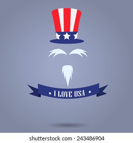 I Love USA badges with uncle Sam hat