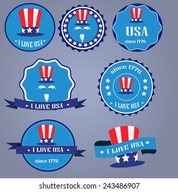 I Love USA badges with uncle Sam hat