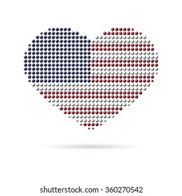 I love USA, Creative design, multicolored dotted heart flag. USA heart. USA logo. USA vector. USA eps