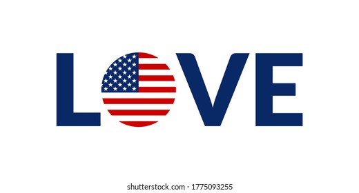 Love USA design with American flag. US patriotic logo, sticker or badge. Typography design for T-shirt graphic. Vector illustration.