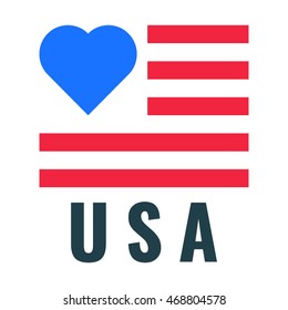 Love USA and flag, flat vector icon design illustration on white background.